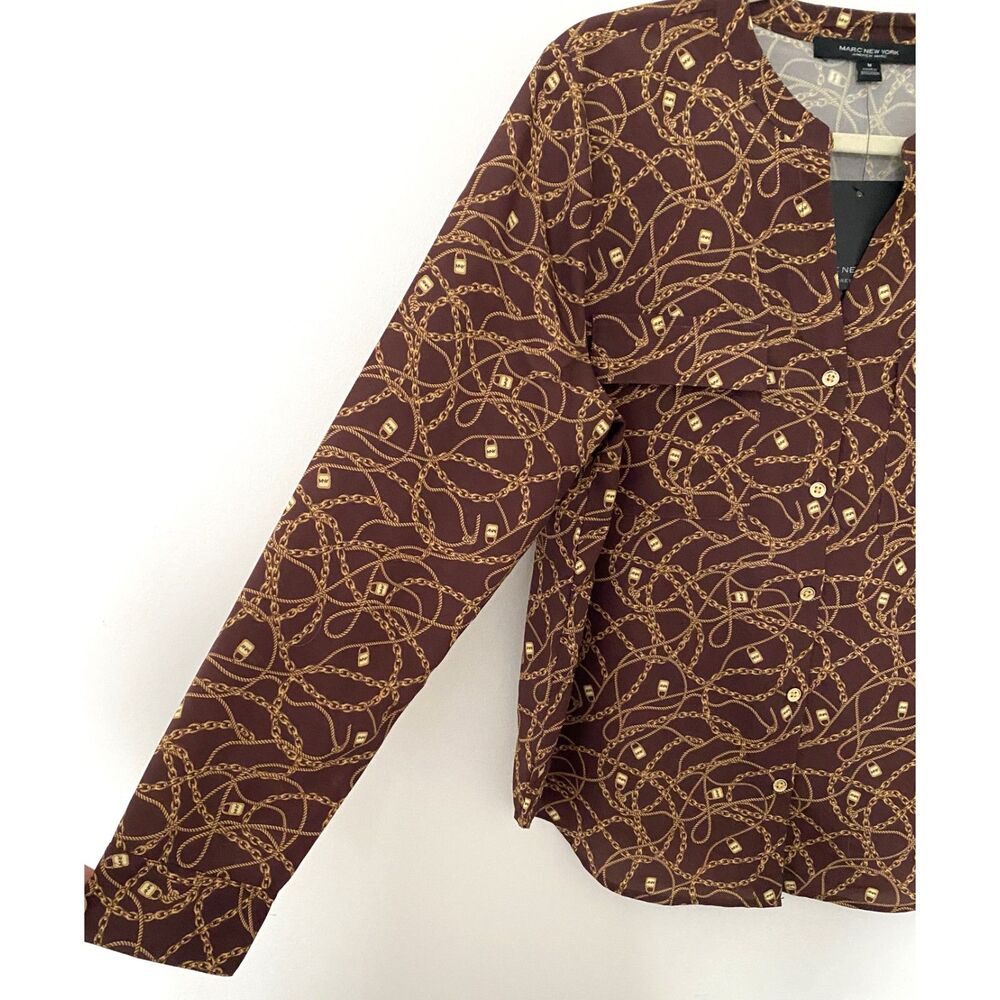 NWT Marc New York Cinnamon Gold Long Sleeve Boardroom Chic Top Blouse Sz M - Picture 10 of 11